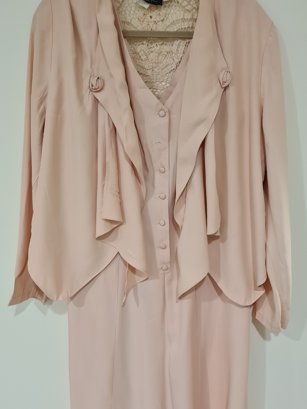 Vintage Pink Wild Rose Women 2 Piece Dress & Crochet Laced Back Jacket Size 14 - Picture 3 of 16